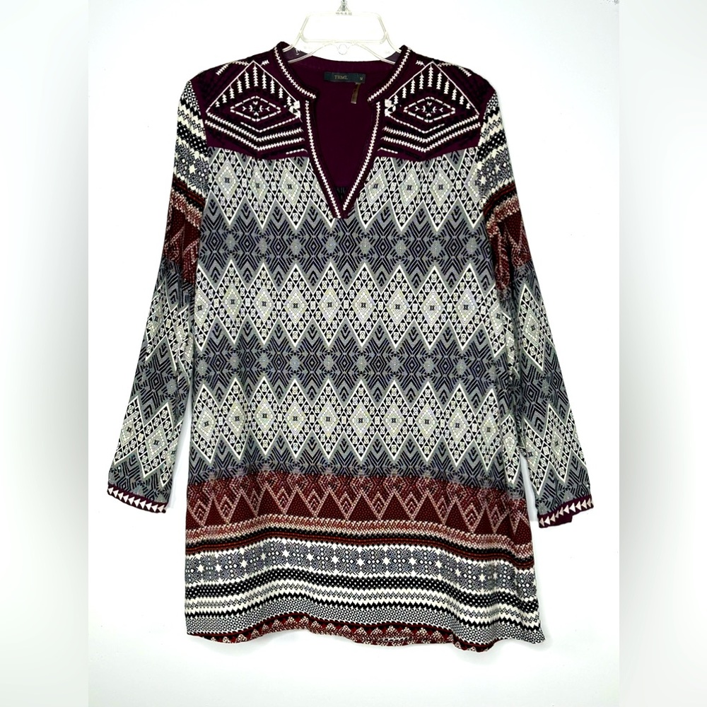 THML Maroon & Black Embroidered Geometric Tunic Lined Bohemian Sz M
